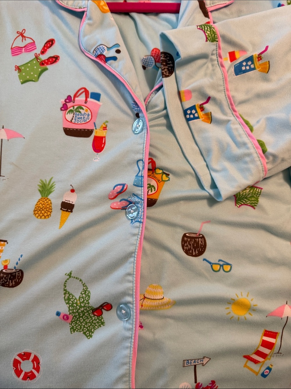 Women’s Light Blue Printed Short PJ Set with Pink Trim - Picture 8 of 8